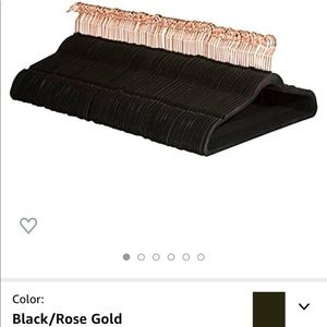 100 count black velvet hangers with rose gold hook. Never used, brand new.